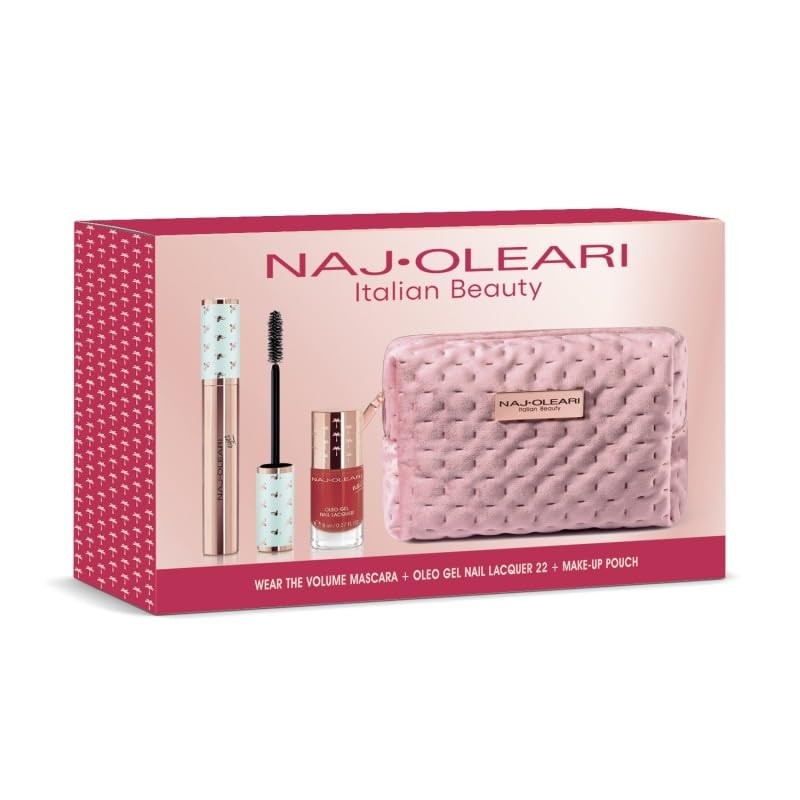 Naj Oleari Geschenkset 14ml Wear The Volume Mascara + 8ml Oleo Gel Nagellak 22 Red + Tasje
