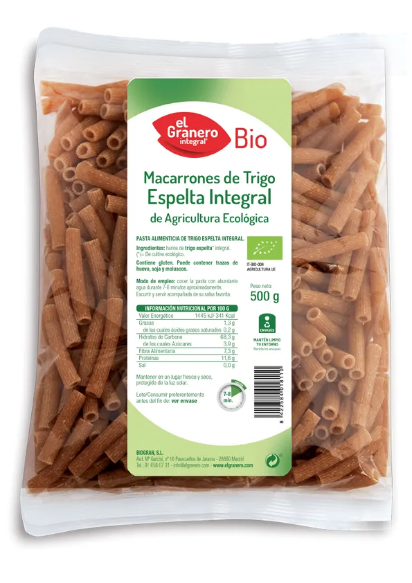Granero Macarrones Espel Int Bio 500g