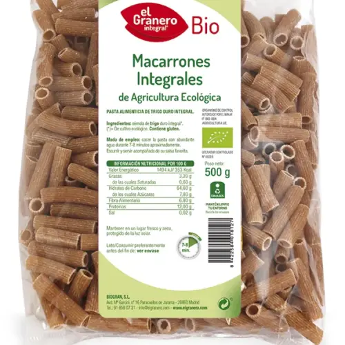 Granero Macarrones Integral Bio 500g