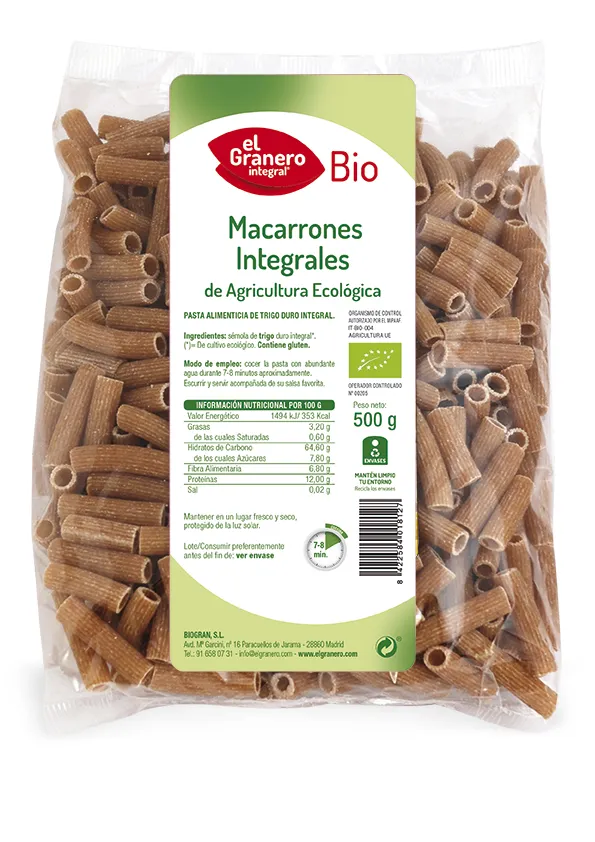 Granero Macarrones Integral Bio 500g