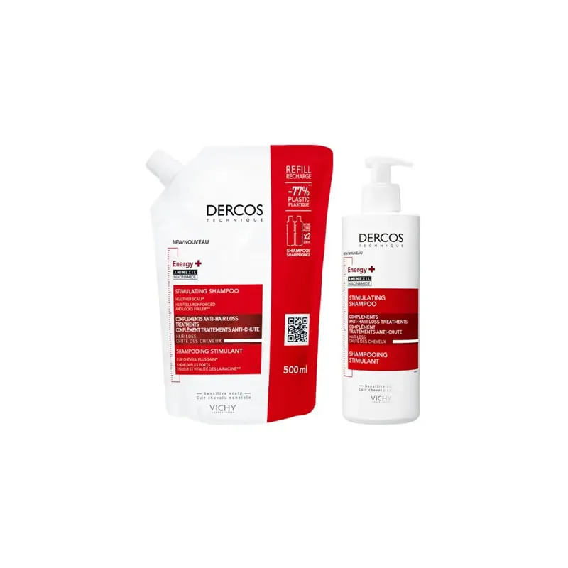 Vichy Dercos Energising Shampoo 400ml+Refill 500ml Set 2 Pieces