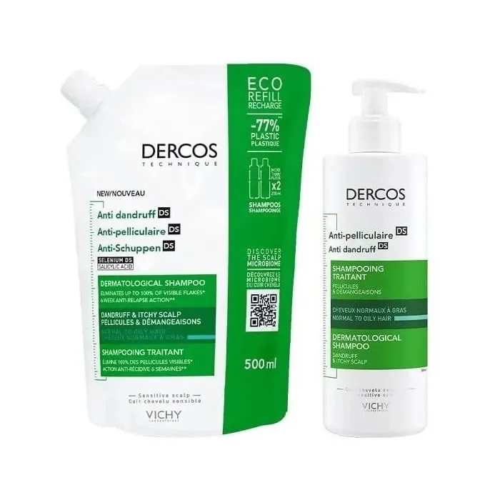 Vichy Dercos Anti-Dandruff Shampoo for Normal To Oily Hair 390ml Set 2 Pieces