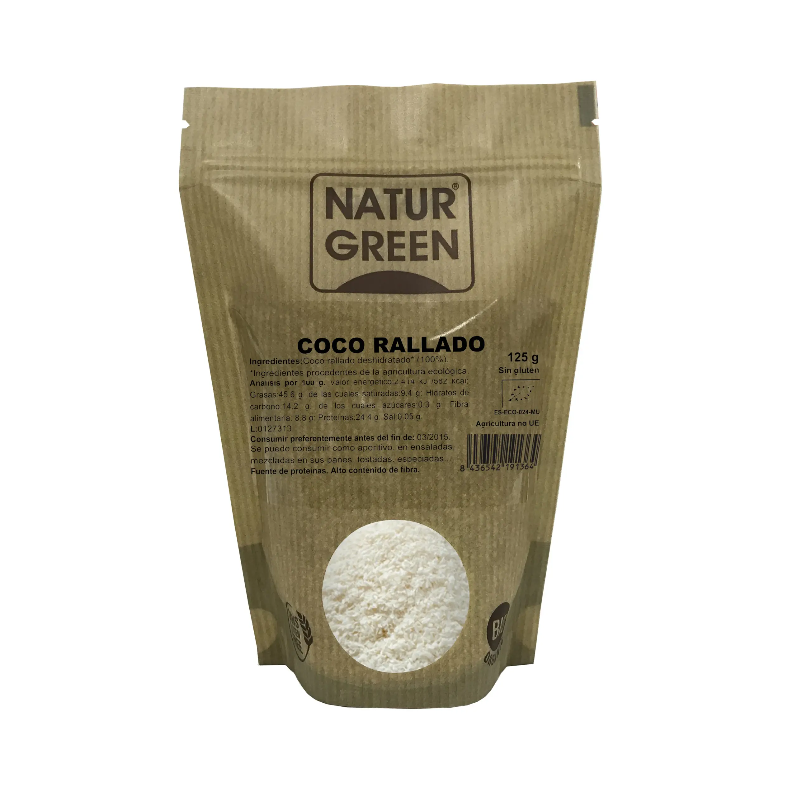 Naturgreen Coco Rallado Bio Geraspte Kokos Unisex | 125g | Rijk aan Vezels Glutenvrij