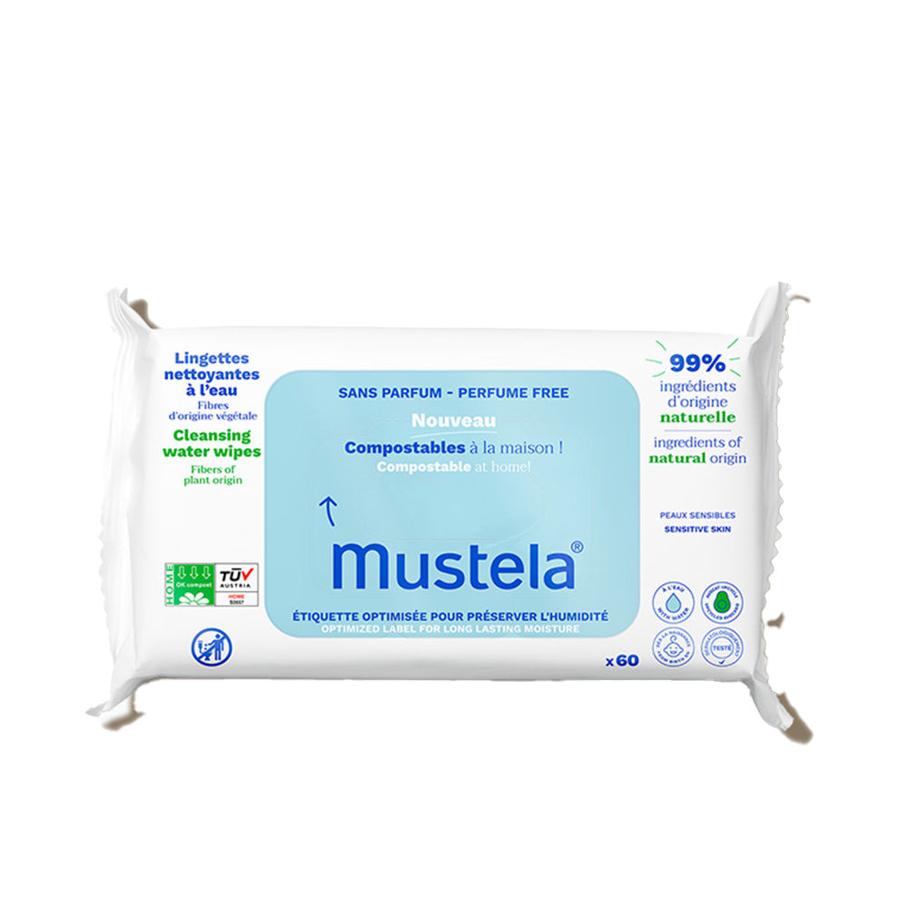 Mustela BABY-CHILD unscented water-based wipes compostable at home 60 units