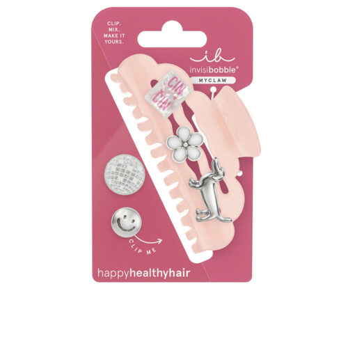 Invisibobble MYCLAW Haarklem Large | Unisex Hug me Baby Rozig Zilver | 5 Verwisselbare Charms