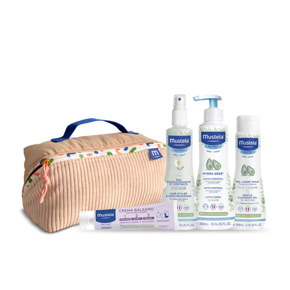 MUSTELA BABY-CHILD GREEN VANITY TOILETRY BAG CASE 5 pc